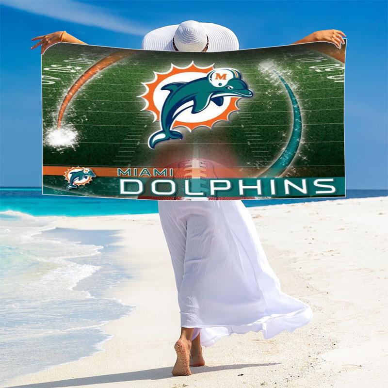 Miami Dolphins Logos Print Beach Towel, Large Soft Quick Dry Towel for Beach Camping Swimming