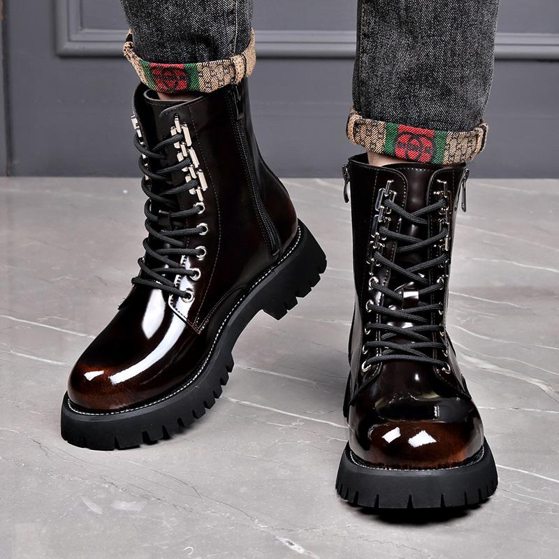Stivaletti Chelsea Trendy da Uomo High-Top in Vera Pelle - Leggeri Stile Martin con Suola Spessa e Zip Laterale per Autunno/Inverno