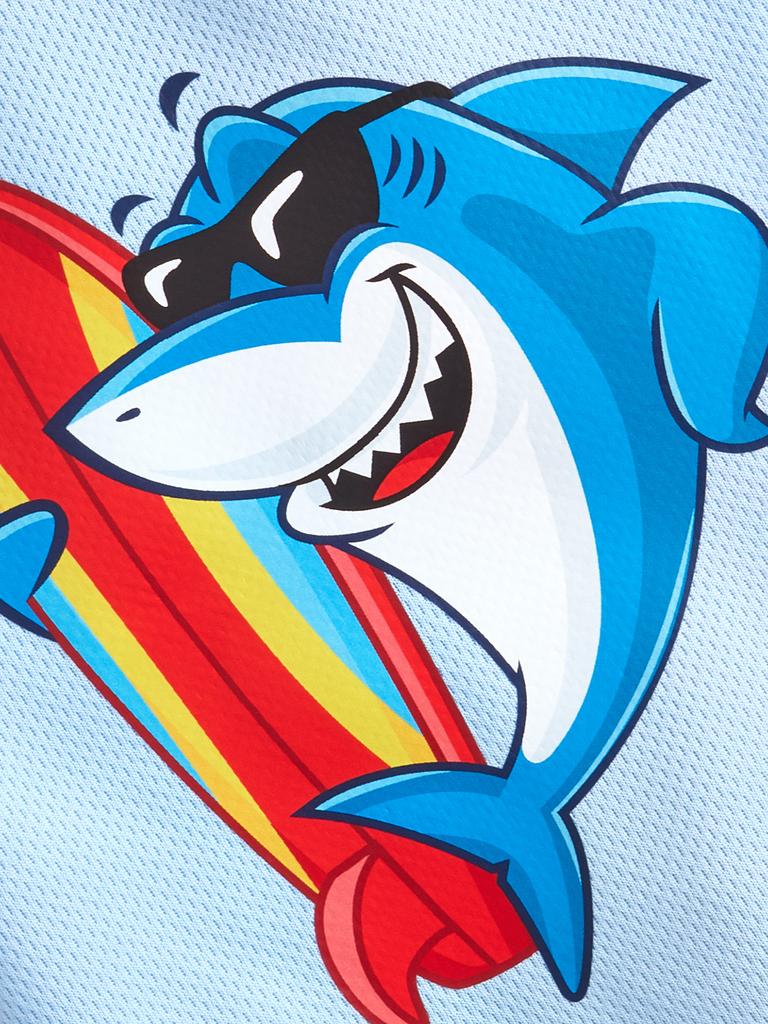 Light Blue Dog Vest with Surfing Shark Print, Breathable Mesh Puppy Tank Top, Cute Cartoon Summer Pet Clothes for Small Dogs