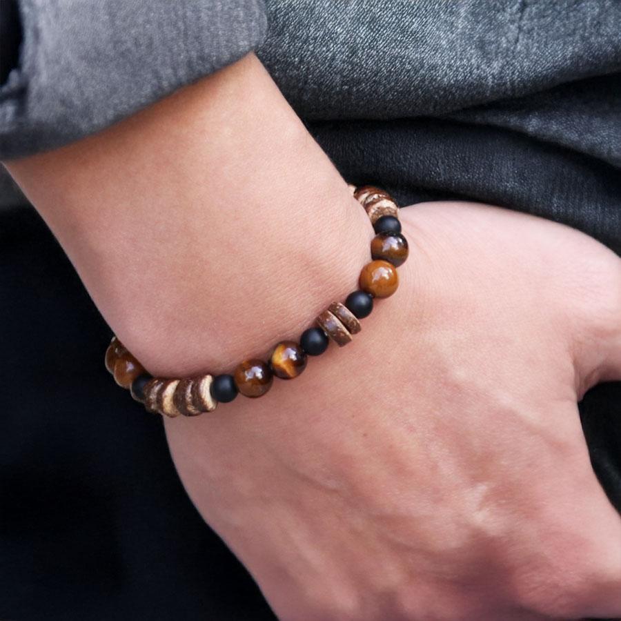 Handmade Natural Coconut Husk Beads Bracelet For Men Volcanic Rock Tiger Eyes Howlite Stone Braslet Wooden Braclet Accessories