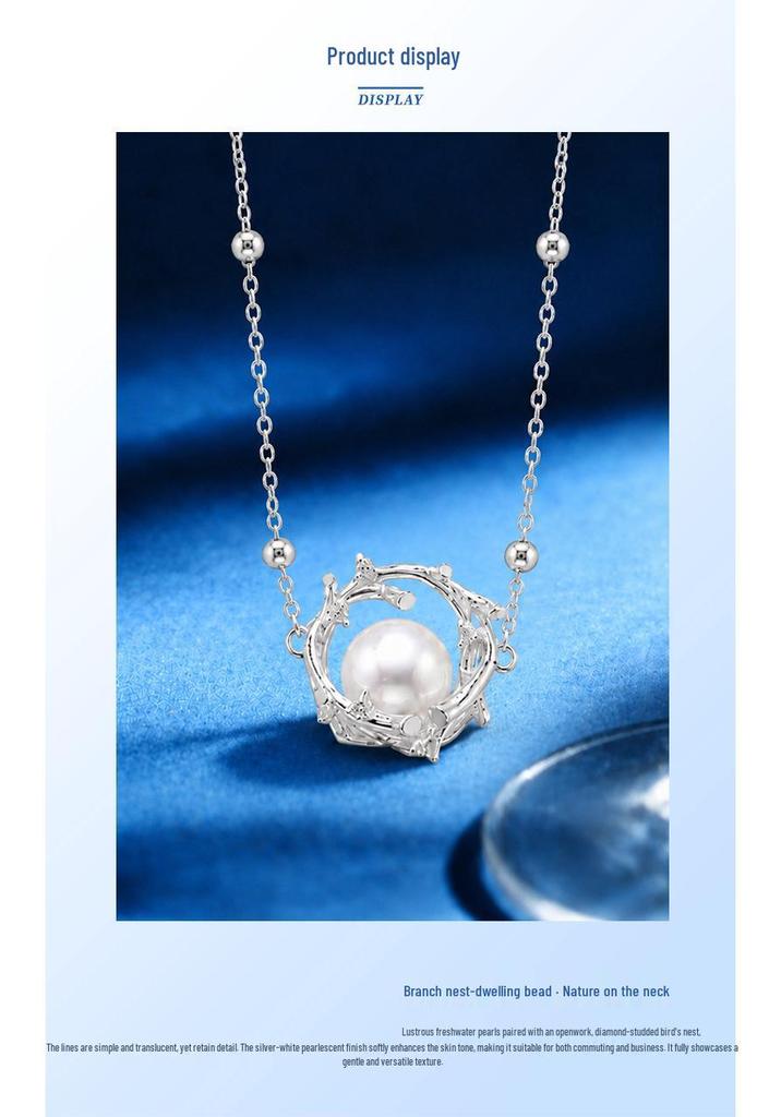 Retro French Luxury Freshwater Pearl Necklace with S925 Silver Branch Design for Women