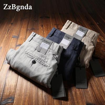Herren Europäische Sommer Atmungsaktive 100% Leinen Gerade Bein Hose - Business Casual