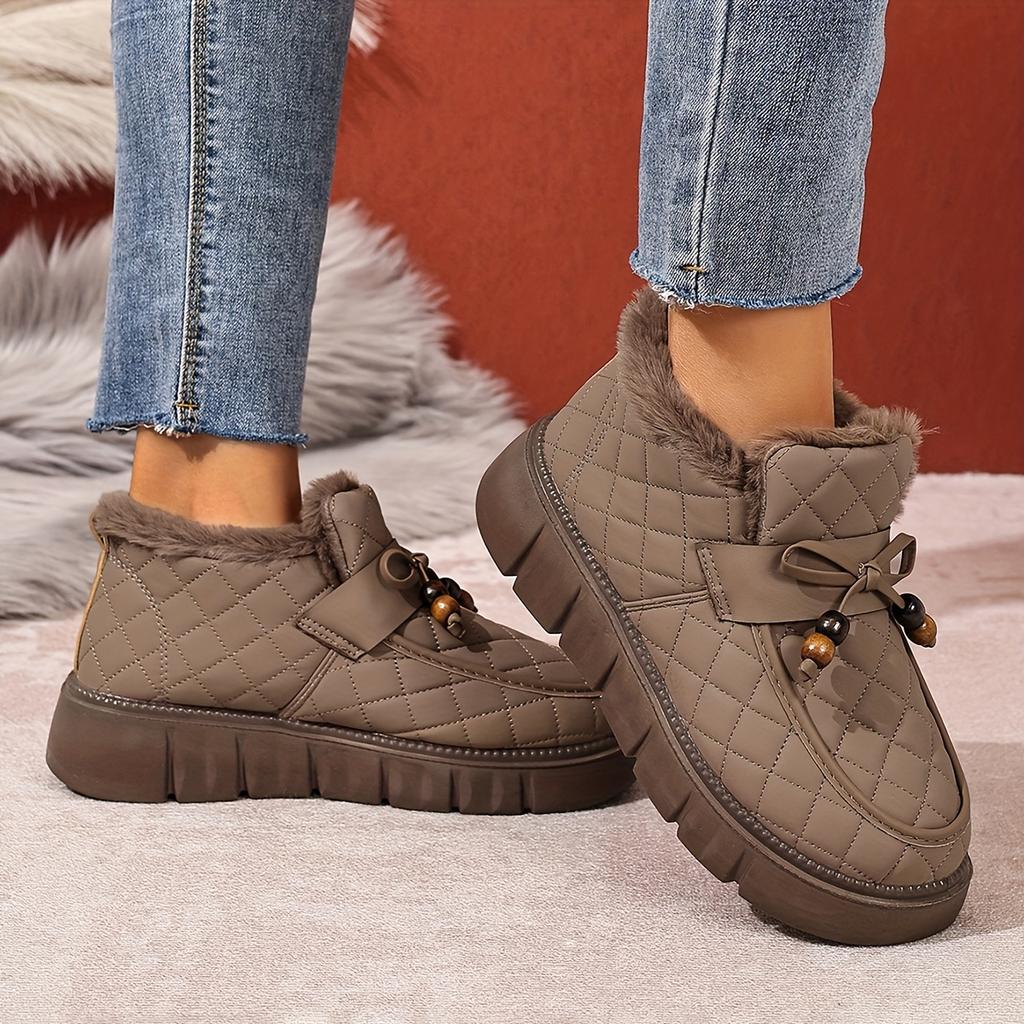 Women's Winter Short Boots • Casual Comfortable Durable • Warm Thick Sole with Lining • Fashionable Bowknot • Versatile Women Shoes