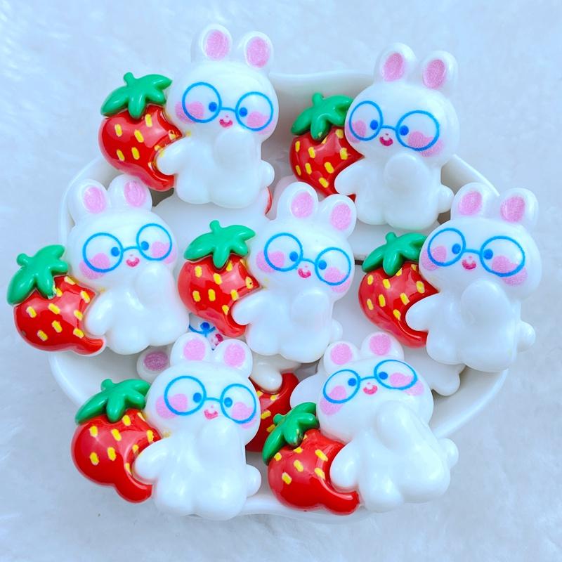 10Pcs New Cute Resin Mixed Strawberry Rabbit Series Flat Back Fit Phone Deco Parts Embellishments For Hair Bows Accessories