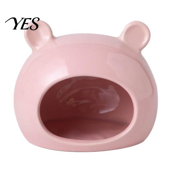Small Animal Hideaway Cave Ceramic Hamster House, Summer Bear Shaped Hideout Cave, Spacious Habitat Bed Decor for Gerbil, Mice, Guinea Pig,