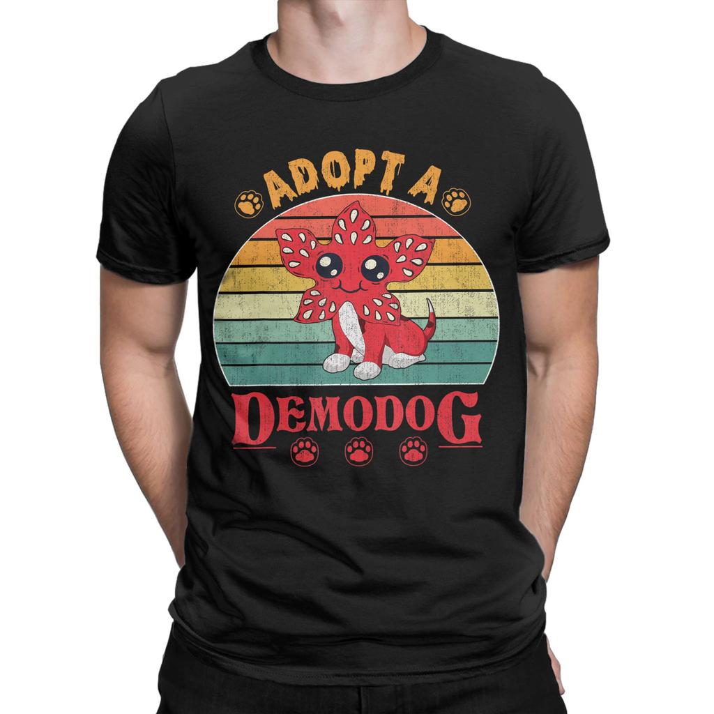 Mens Adopt a demodog Funny Dog Lovers T Shirt  Pure Cotton Clothing Humorous Short Sleeve Round Neck Tee Shirt Printed TShirt