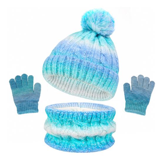 3Pcs/Set Kids Hat Scarf Gloves Set Rainbow Color Twist Texture Hat Thickened Plush Lining Neck Gaiter Knitted Gloves Set