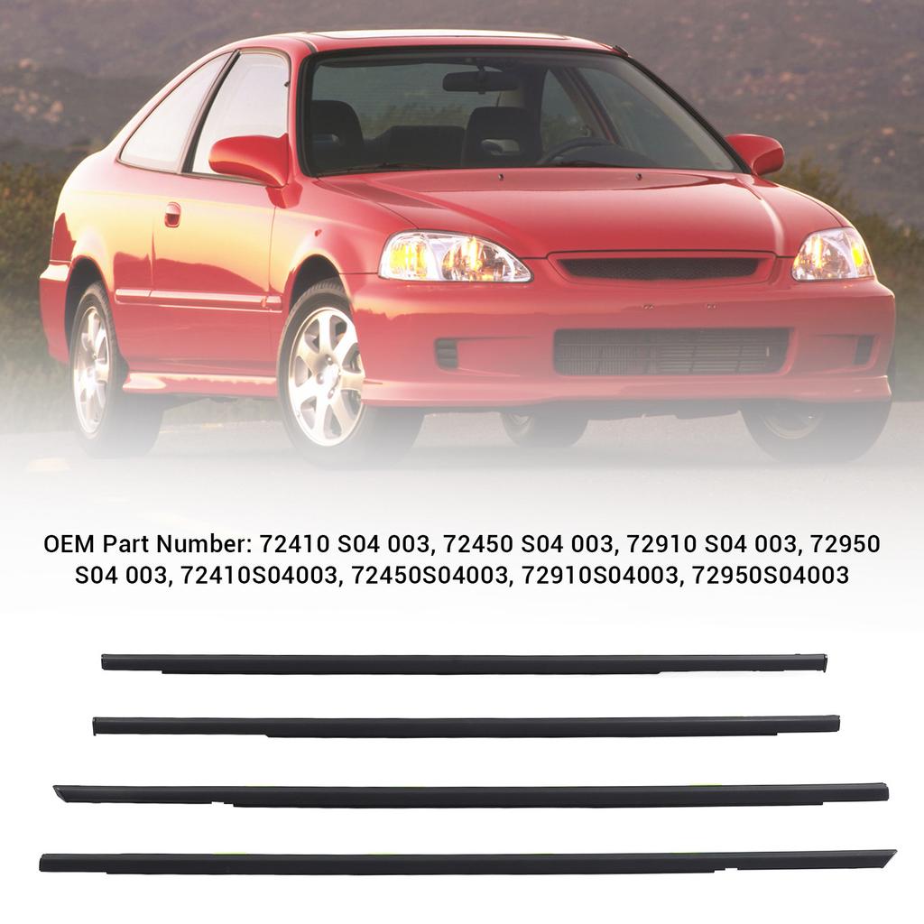 4 Pcs Car Door Window Weatherstrip Leakproof Windproof Reduce Noise 72410 S04 003 for Civic DX 4D 1996 to 2000
