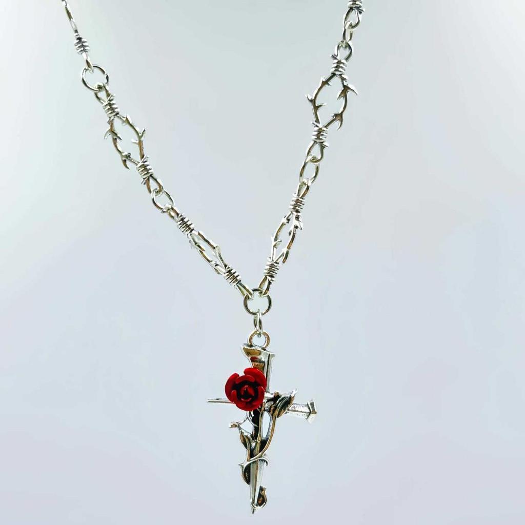 Europäische und Amerikanische Gotische Punk Rose Kreuz Anhänger Halskette