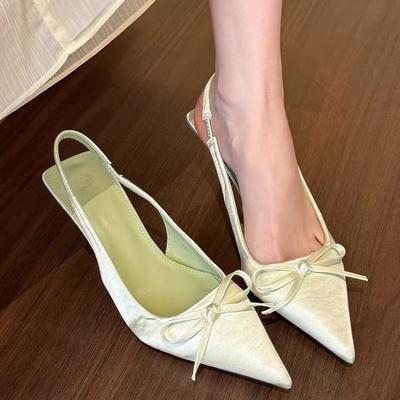 French Temperament Fairy Style Bow Bag Head Sandals Women's Summer 2025 New Rear Empty Beautiful High-heeled Shoes