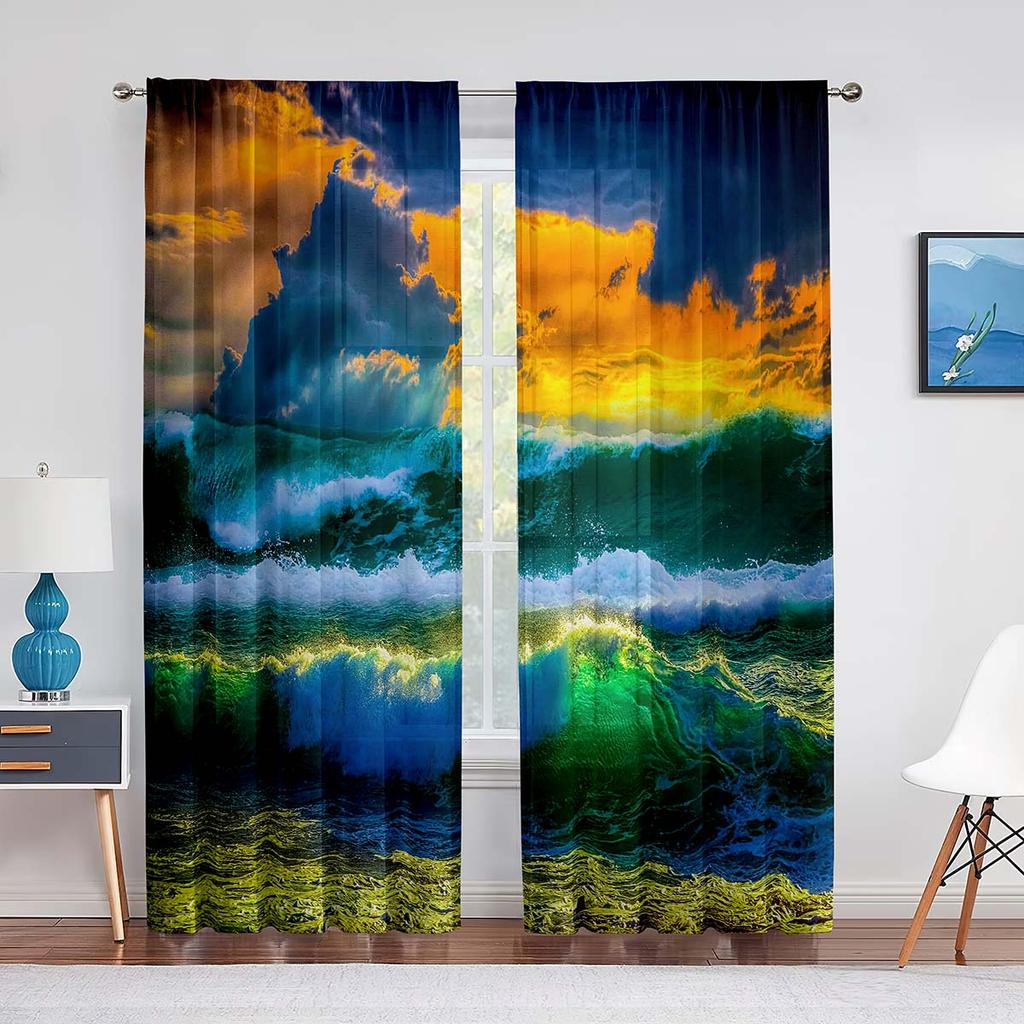 Ozean Meerwasser Sommer Tropisch Surfen Wellen Transparente Vorhänge für Wohnzimmer Schlafzimmer Dekor Fenster Chiffon Voiles Tüll Vorhang