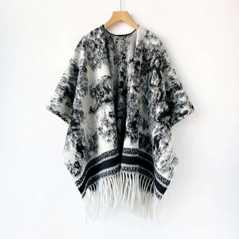 

Premium ink painting pattern cashmere shawl scarf women s winter travel versatile warm thickened windproof fringed cape 178*114cm