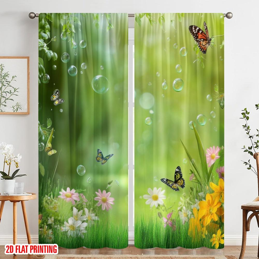 2pcs,2D plane printing Curtains Roller Blinds Butterfly Meadow(1) Polyester Easy Install (without rod) Home Decor for Living