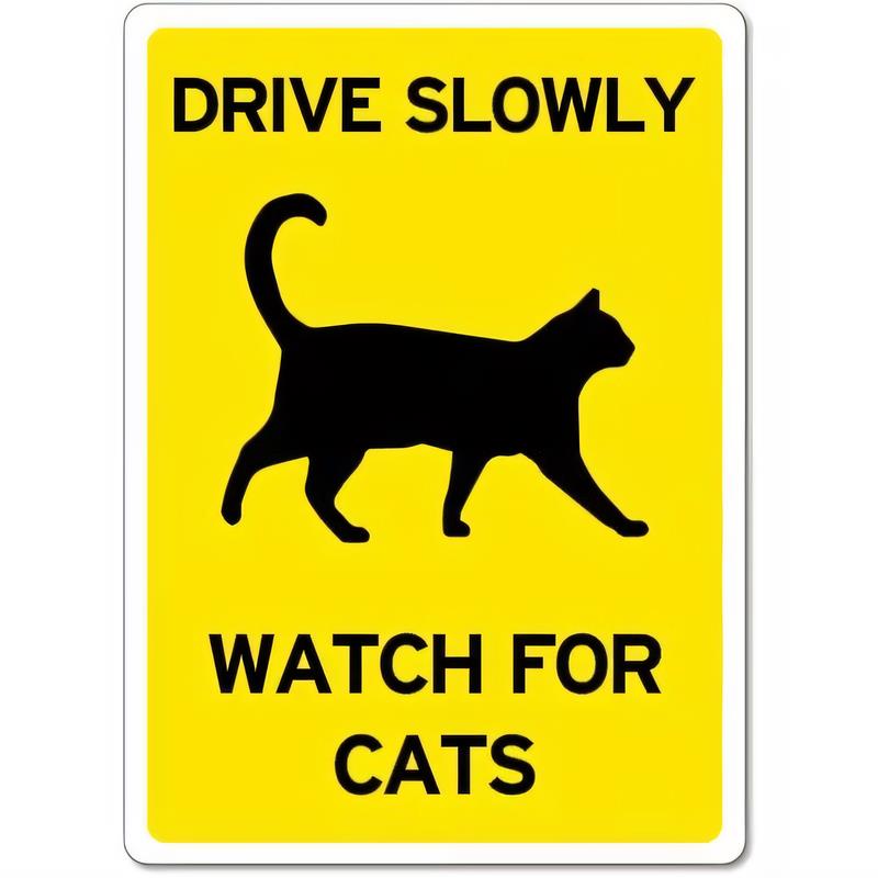 Drive Slowly Watch For Cats Tin Sign Funny Cat Warning Retro Metal Plaque Wall Art for Garage Garage Bar Man Cave Home Decor V