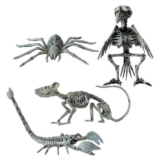 Halloween Animal Skeleton Plastic Bone Model Realistic Skeleton Crow Spider Rat Scorpion Figurine for Haunted Houses Graveyard Scenes Parties Decor