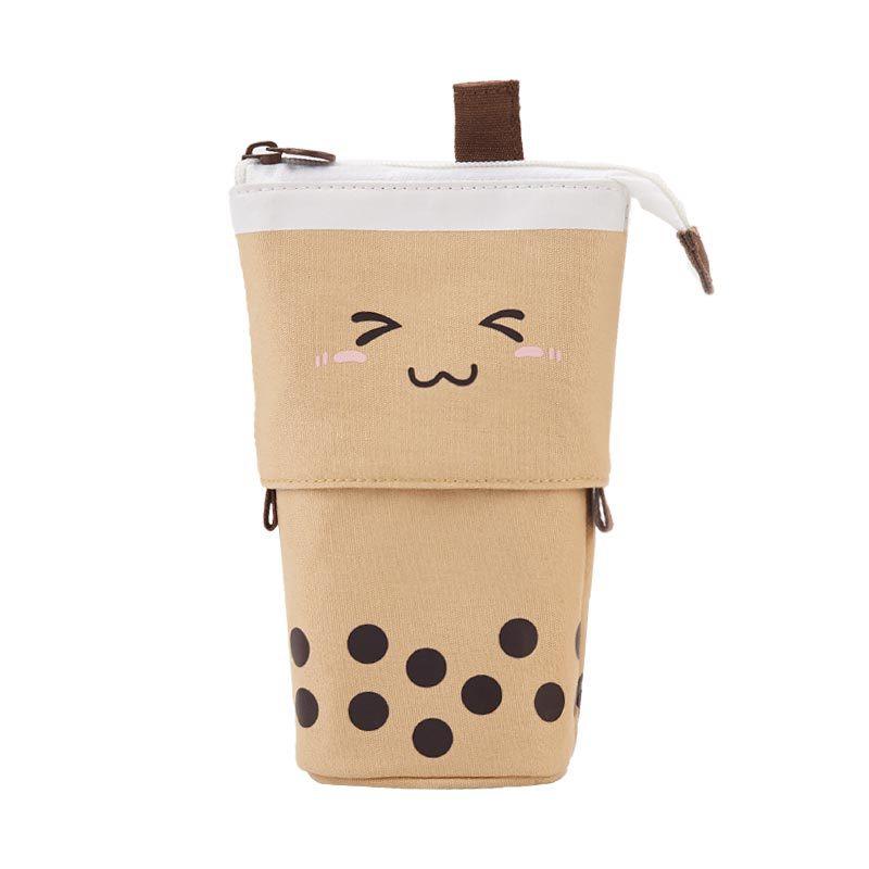 Milk Tee Pencil Case Cute Pen Pencil Telescopic Holder Pop Up Stationery Case, Stand-up Retractable Transformer Bag Standing Organizer