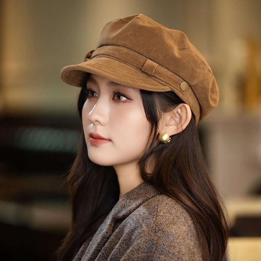 Short Brim Suede Berets Warm Painter Hat Vintage Artist Hat  Women