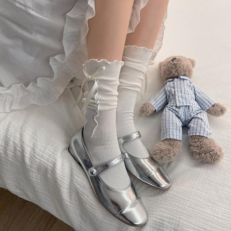 Bowknot Boot Socks Sweet Ruffled Crew Socks Japanese Cute Middle Tube Socks