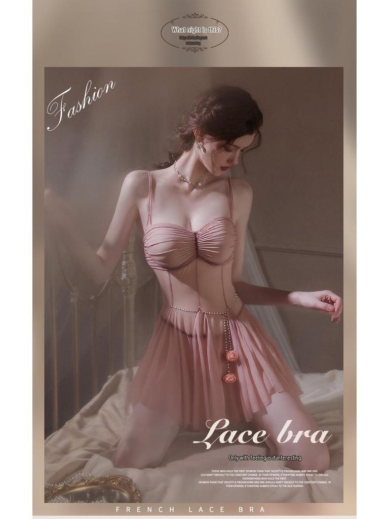 What Night Is It Tonight 2025 Women's Sexy Underwire Push-Up Spaghetti Strap Mesh Nightdress