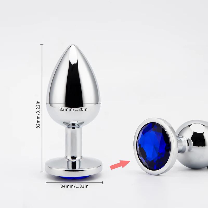 3 Sizes Metal Anal Plug Smaller Smooth Stainless Steel Butt Plug Colorful Crystal Round Anus Plug Adults Anal Sex Toys For Women