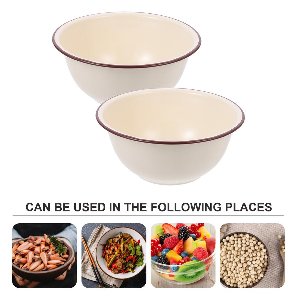 2Pcs Enamel Bowl Retro Kitchenware Large Capacity Deep Multipurpose Food Storage Basin Enamel Bowl Vintage Enamelware Basin