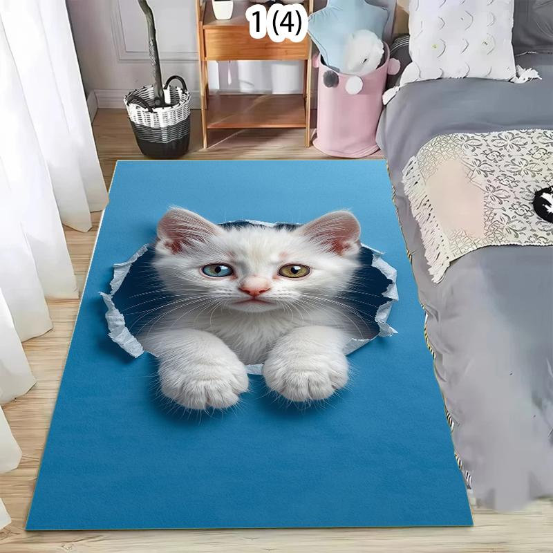 

3D Visual Hole Cat Pattern Area Rug Cute Animal Kids Room Decor Carpet Soft Non-slip Floor Mat for Bedroom Living Room Sofa 40X60cm