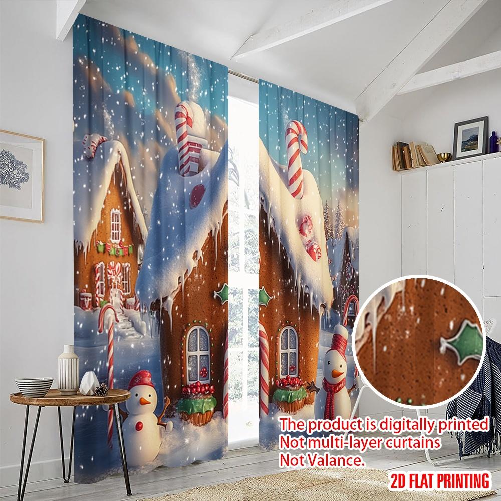2 Stück, 2D-Flachdruck Zeitgenössische Vorhänge Lebkuchenhaus Schneemann Süßigkeiten (3) Polyester, einfache Installation (ohne Stange) Festlich