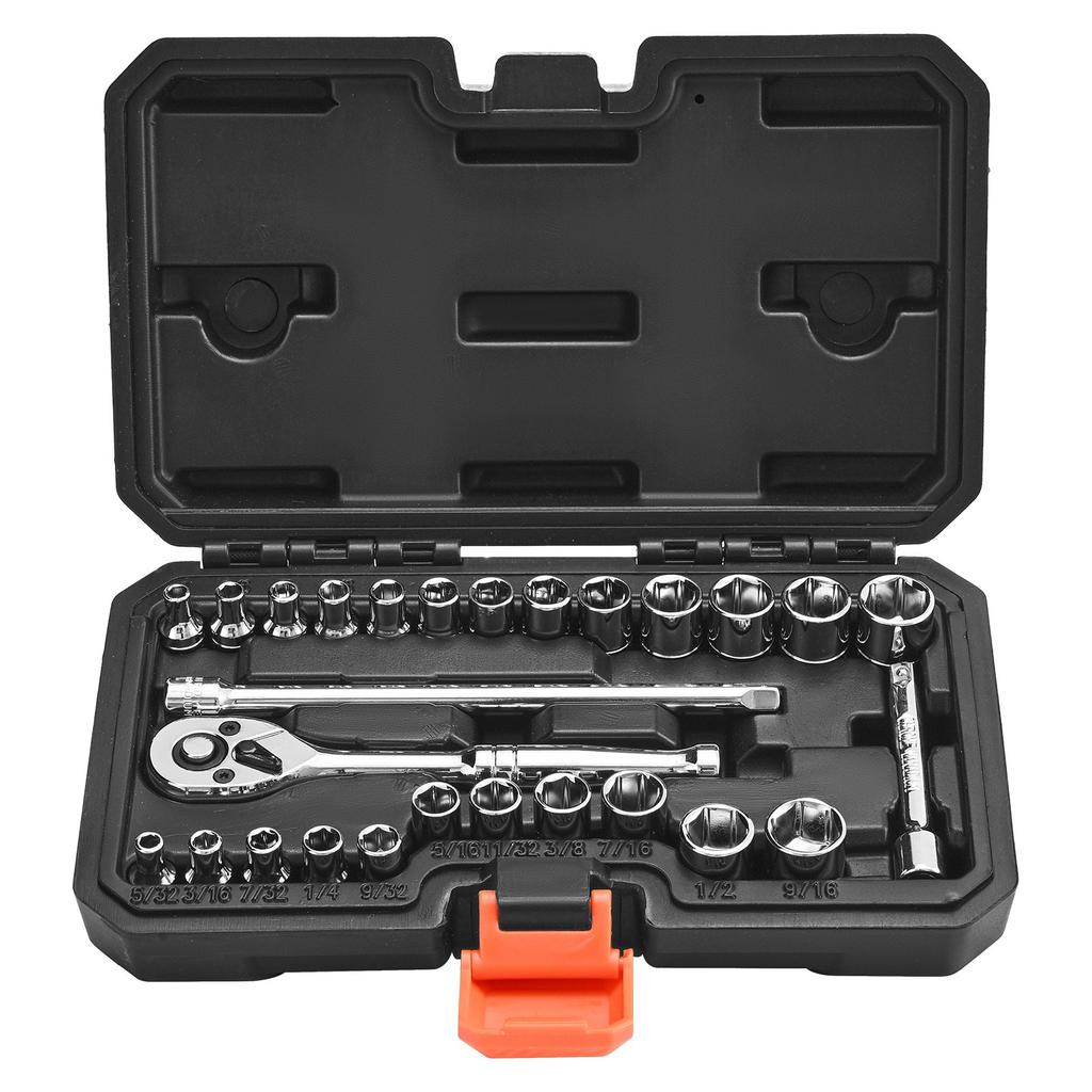 VEVOR Socket Set, 27 Pieces, 6.4 mm Drive Socket and Ratchet Set, SAE and Metric, Mechanic Tool Kit with Ratchet Wrench