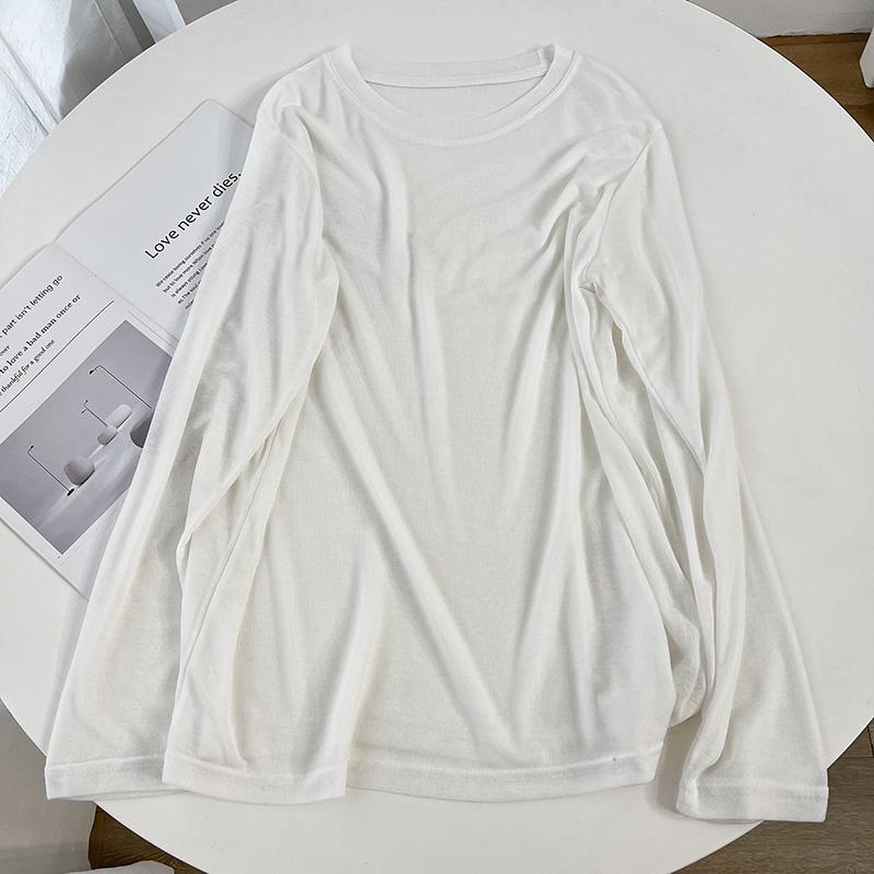 Women's Lightweight Breathable Long-Sleeve Sunscreen T-Shirt - Thin, Loose, Solid Color, Round Neck, Casual Bottoming Blouse with Mask