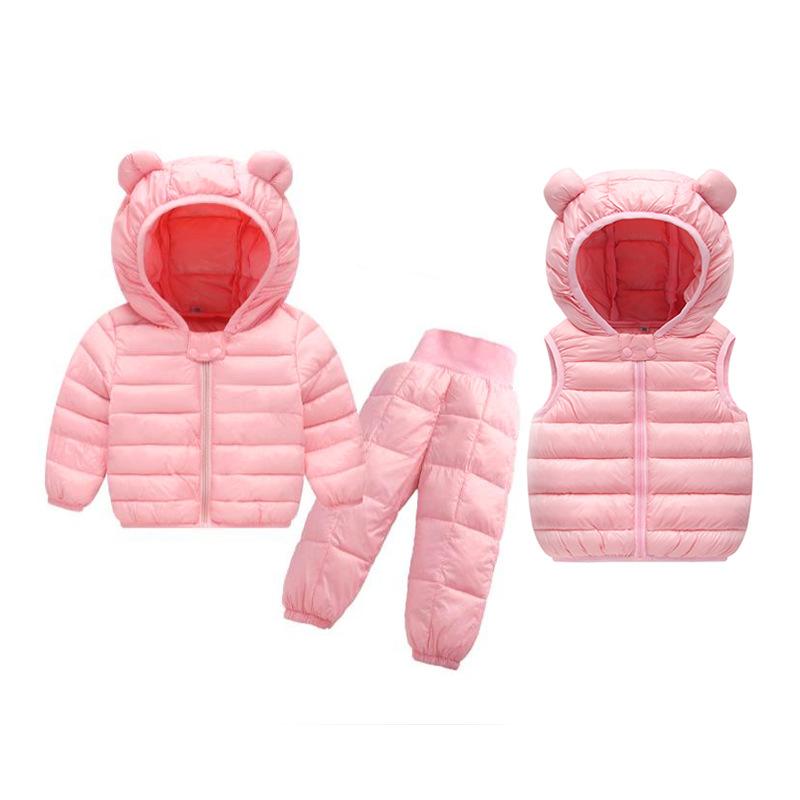 

Зимние комплекты одежды для маленьких девочек и мальчиков, теплая куртка на искусственном пуху, комплекты одежды, детский зимний комбинезон, пальто, жилет, штаны, комбинезоны 120 розовый