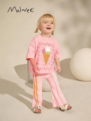 Ensemble Deux Pièces T-shirt d'Été et Pantalon à Taille Élastique pour Filles Malwee
