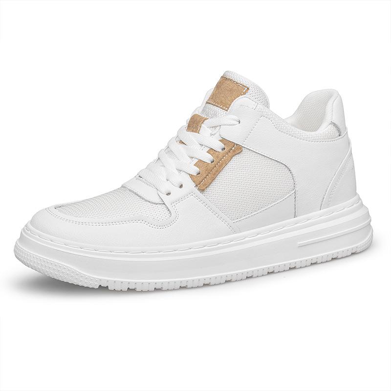 Invisible Lift Hollow Out Men s White Sneakers: Trendy Korean Style Casual Leather Shoes 40