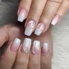 24Pcs French Fake Nails with Jelly Glue Mid-length Gradient White False Nail Wearable Square Head Press on Nails Full Nail Tips