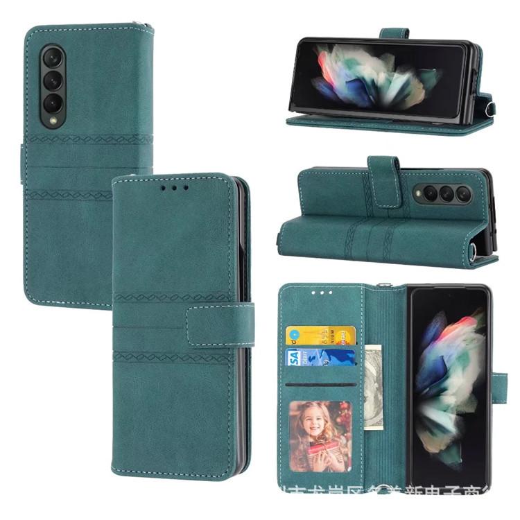Applicable To Samsung ZFold4 Leather Mobile Phone Case Folding Screen ZFold3 Pattern Flip Wallet Portable Card Storage
