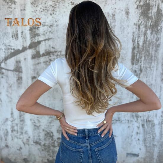 Dame T-skjorte O-hals Knapper Halv knepping Kort ermet T-skjorte Ensfarget Slim fit Pullovertopper Hverdagsbruk