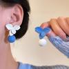 Blue And White Asymmetrical Flower Earrings - Perfect for Parties And Holidays