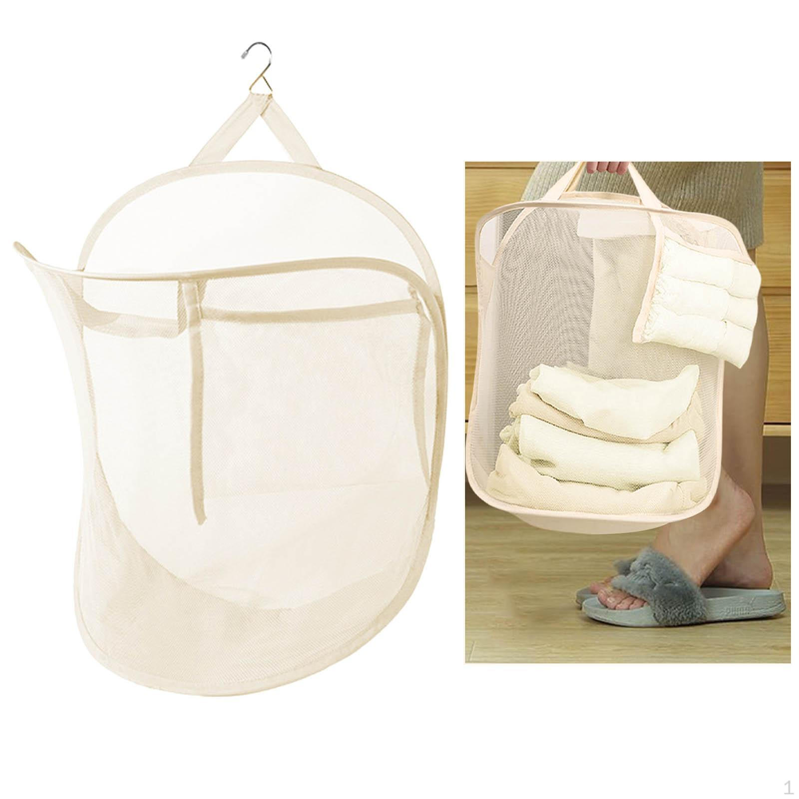 

Hanging Laundry Hamper Closet Storage Basket Toys Organizer Foldable Dirty Clothes Bag with бежевый