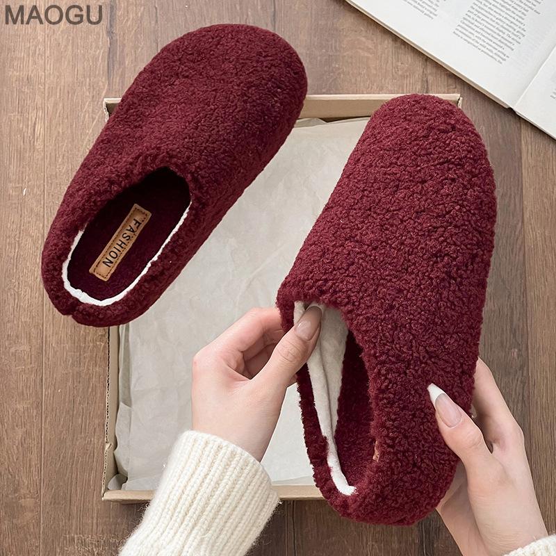 Women's Plush Slip-On Mules Cover Toe Winter Warm Faux Fur Lined Indoor Outdoor Casual Shoes Non-Slip Flat Slippers for Women