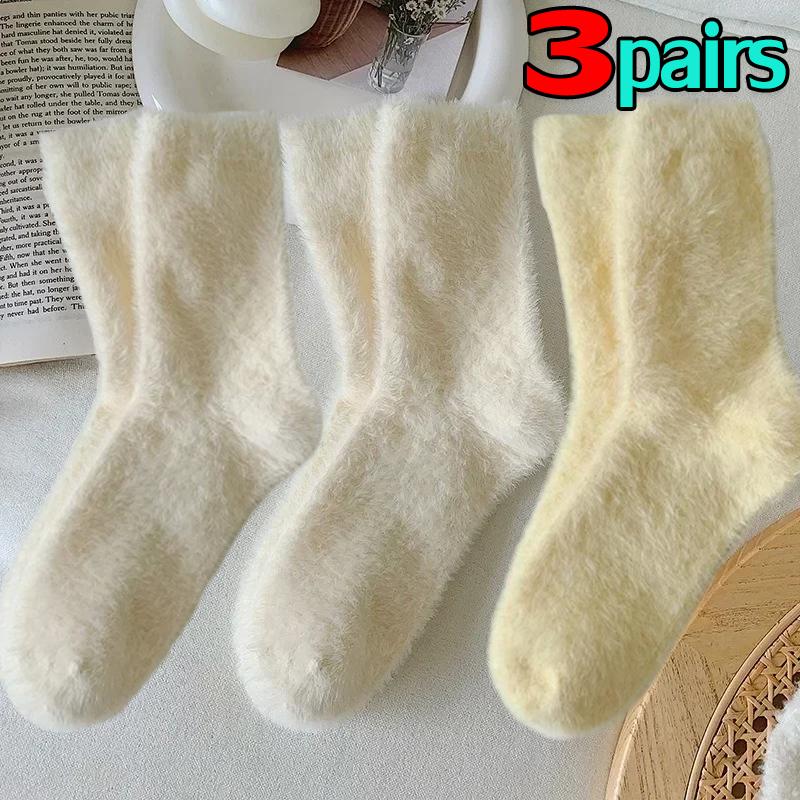 Women Mink Velvet Candy Color Socks Soft Super Elastic Velvet Thicken Warm Plush Winter Autumn Floor Fleece Mid-tube Stocking