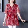 Women's Plus Size Blouse Summer Stretch Print Mesh Blouse Oversized Shirt Short Sleeved Loose  Blouse Top