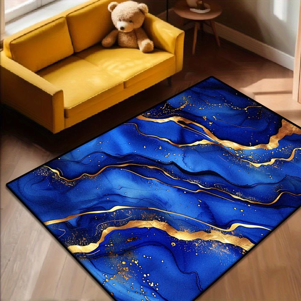 

1pc Beautiful Deep Blue Carpet for The Living Room, Rug with a Golden Wave Design, Soft Plush Carpets for The Bedroom 40cm x 60cm