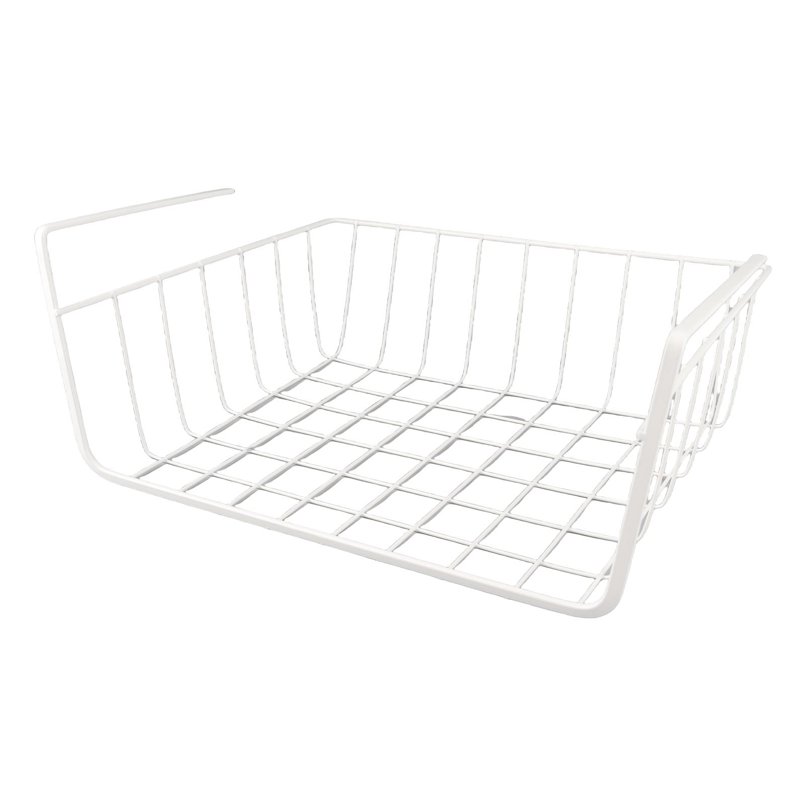 Opbergmand voor onder het schap Multifunctioneel Volledig metalen Draadmand voor onder het schap voor Keuken Kantoor Voorraadkast Bureau Boekenkast Large white