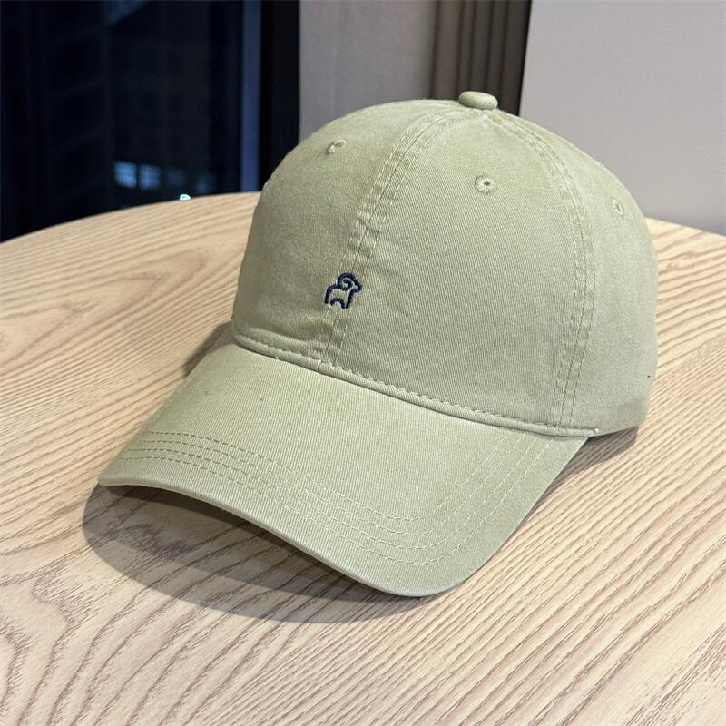 Washed cotton soft top lamb embroidery big head circumference baseball cap female simple versatile face small couple cap