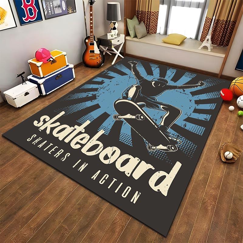 Skateboard Themed Carpet for Living Room - Skaters In Action Decor Suitable for Use As an Anti-slip for Living Room Bedroom Sofas