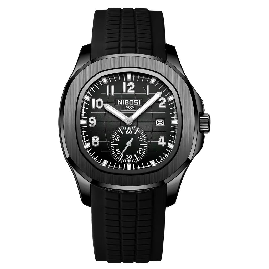 Nibosi 2653 Fashion Mens Trendy Wristwatch Auto Date Chronograph Silicone Stainless Steel Strap Men's Quartz Watch for Men Reloj
