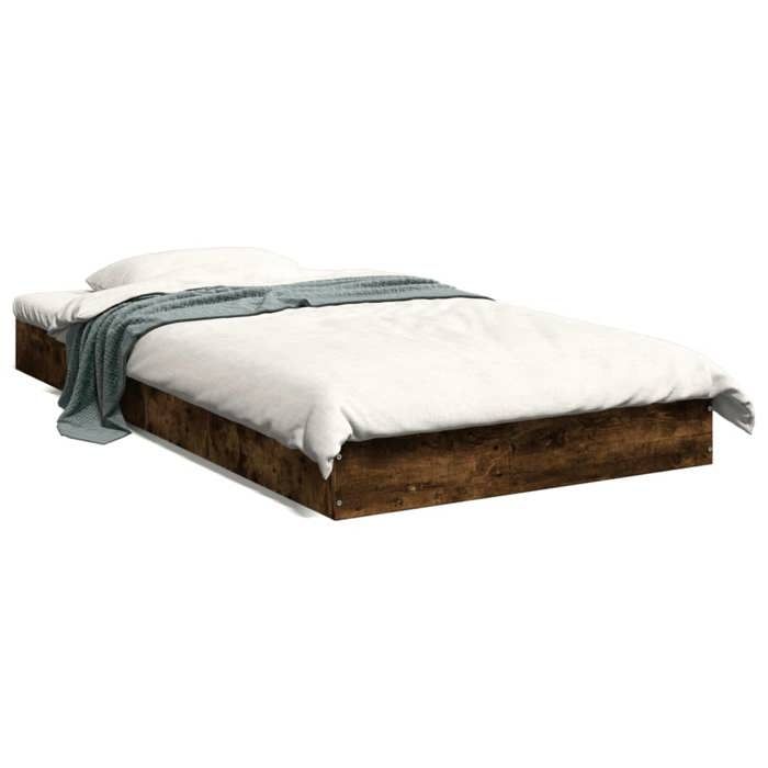 VidaXL Bed Frames Smoked Oak 100x200 Cm Engineered Wood, Bedroom Furniture, Slatted Base, Pallet Bed, Bed, Bed 842060