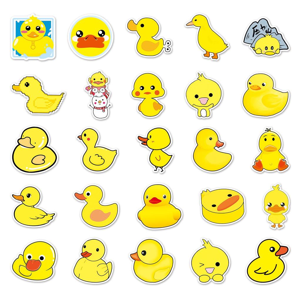 50 Sheets Little Yellow Duck Cartoon Waterproof Stickers for Luggage, Laptops, Bicycles, Cars