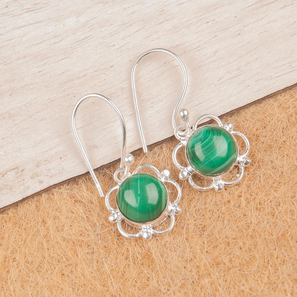 Natural Malachite Gemstone 925 Sterling Silver Jewelry Earrings 1.40" For Gift EE-56-26