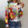 Spring and Autumn Round Neck 3D Flower Pattern Printed Top Fashionable Casual Long Sleeved Women's T-shirts