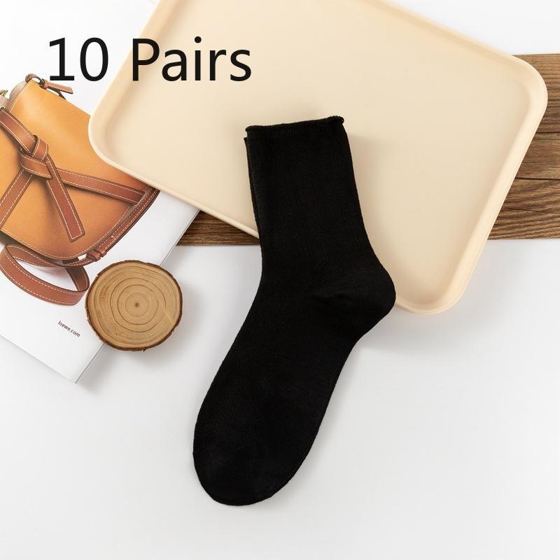 

10 пар простых и элегантных закатанных длинных носков, художественные и ретро носки-гольфы, сетчатые женские до середины икры, лолита 10 pairs чёрный